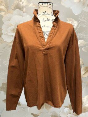 Frank & Eileen Patrick Popover Henley Camel Triple Fleece Women's Top Size Large